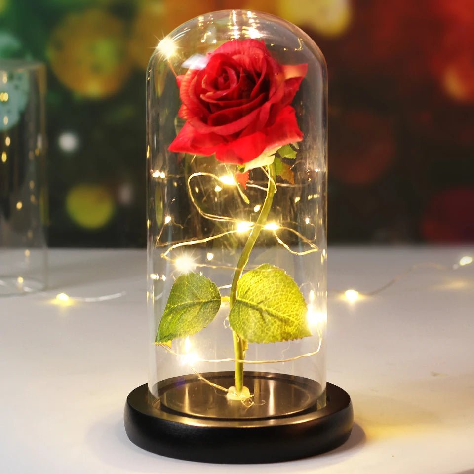 Preserved Rose in Glass Dome – LED Beauty & The Beast Flower for Romantic Gifts & Elegant Home Décor