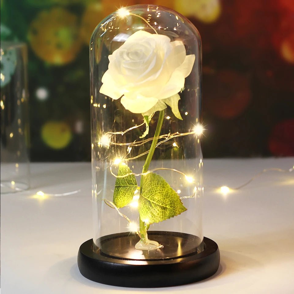 Preserved Rose in Glass Dome – LED Beauty & The Beast Flower for Romantic Gifts & Elegant Home Décor