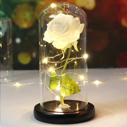 Preserved Rose in Glass Dome – LED Beauty & The Beast Flower for Romantic Gifts & Elegant Home Décor