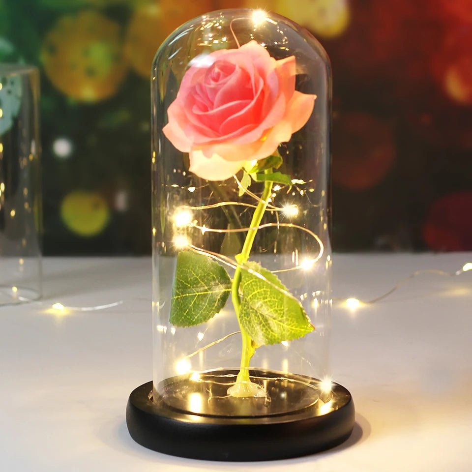 Preserved Rose in Glass Dome – LED Beauty & The Beast Flower for Romantic Gifts & Elegant Home Décor