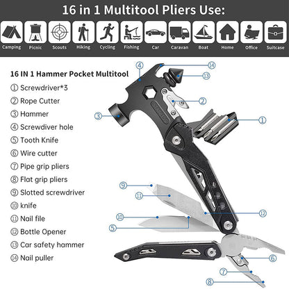 Multifunctional Survival Hammer 14 in 1 Stainless Steel Alloy Material