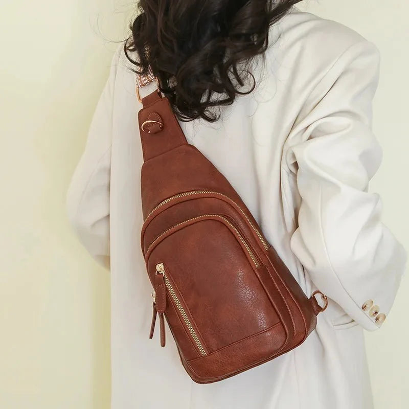PU Leather Women's Chest Bag – Large Capacity Crossbody Shoulder Backpack
