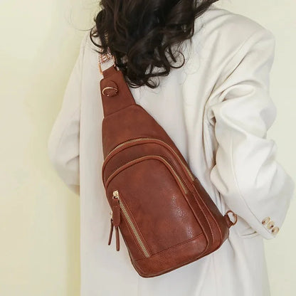 PU Leather Women's Chest Bag – Large Capacity Crossbody Shoulder Backpack