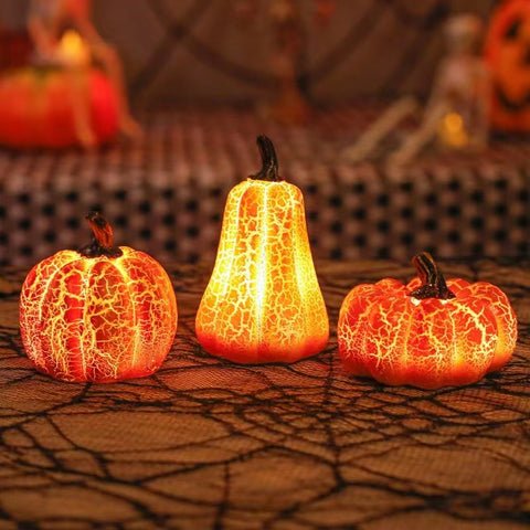 LED Candle Light Up Pumpkin Decor - Halloween Lighted Pumpkins, Simulation LED Candle Lantern