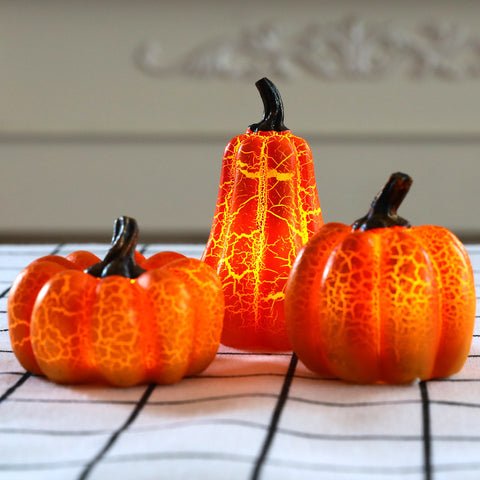 LED Candle Light Up Pumpkin Decor - Halloween Lighted Pumpkins, Simulation LED Candle Lantern