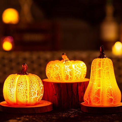LED Candle Light Up Pumpkin Decor - Halloween Lighted Pumpkins, Simulation LED Candle Lantern