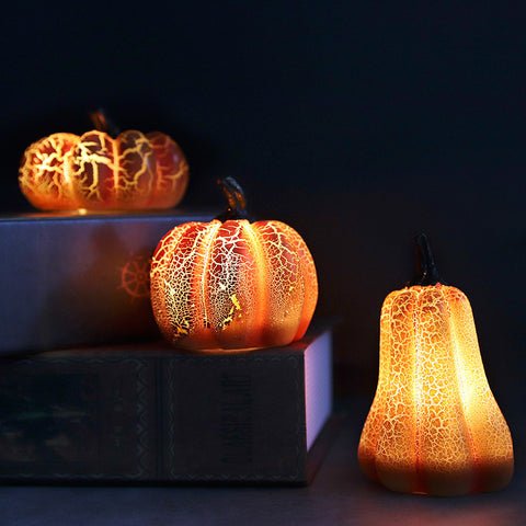LED Candle Light Up Pumpkin Decor - Halloween Lighted Pumpkins, Simulation LED Candle Lantern
