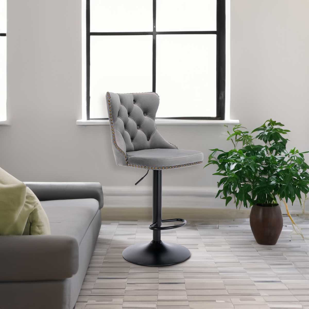 Lux Velvet Bar Stools - Upholstered Bar Stools with Backs Comfortable Tufted for Home Pub and Kitchen
