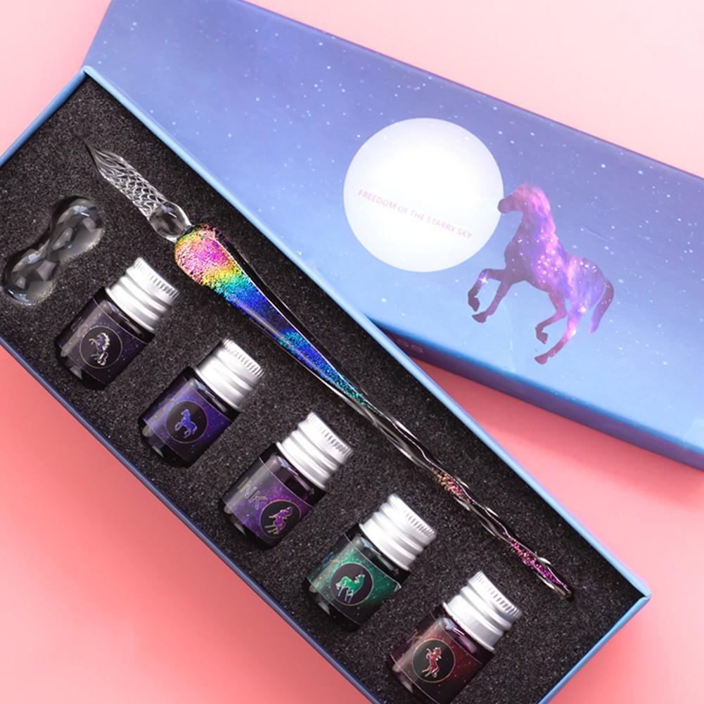 Rainbow Glass Dip Pen - Kits for Art with 5 Colorful Inks