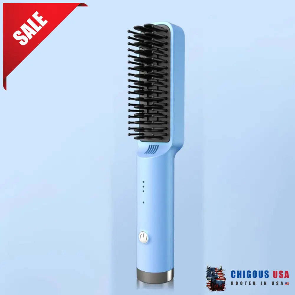 Rechargeable Frizz Away Hair Smoothing Comb Blue