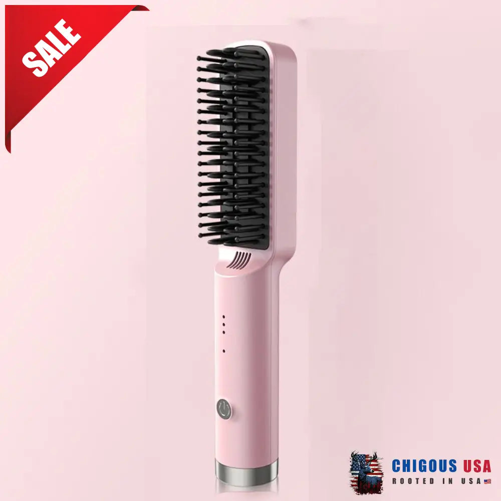 Rechargeable Frizz Away Hair Smoothing Comb Pink