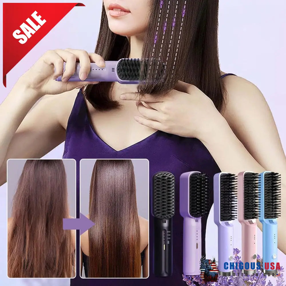 Rechargeable Frizz Away Hair Smoothing Comb Purple