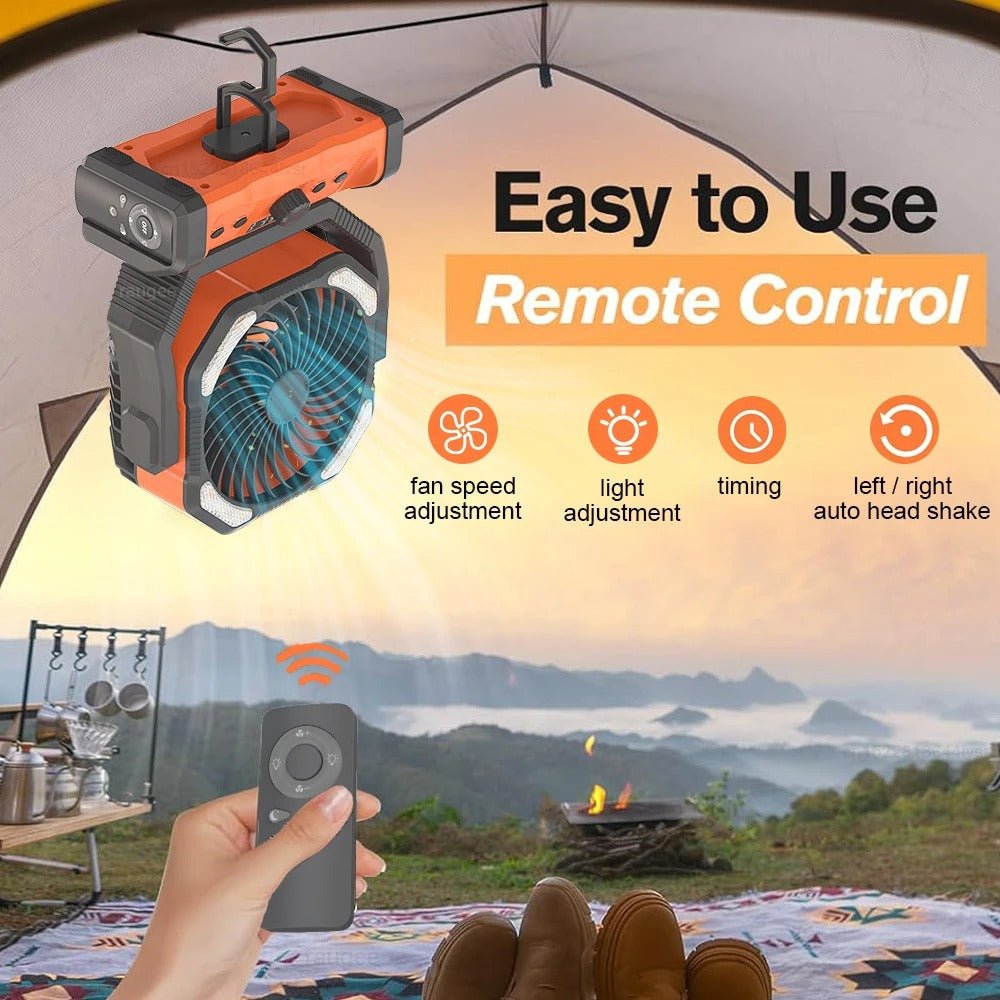 Portable Rechargeable Camping Fan -  Ceiling Fan with Light and Remote Control