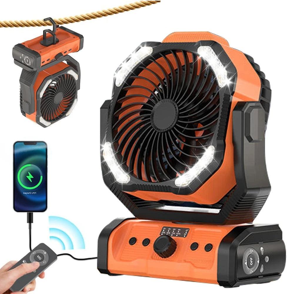 Portable Rechargeable Camping Fan -  Ceiling Fan with Light and Remote Control