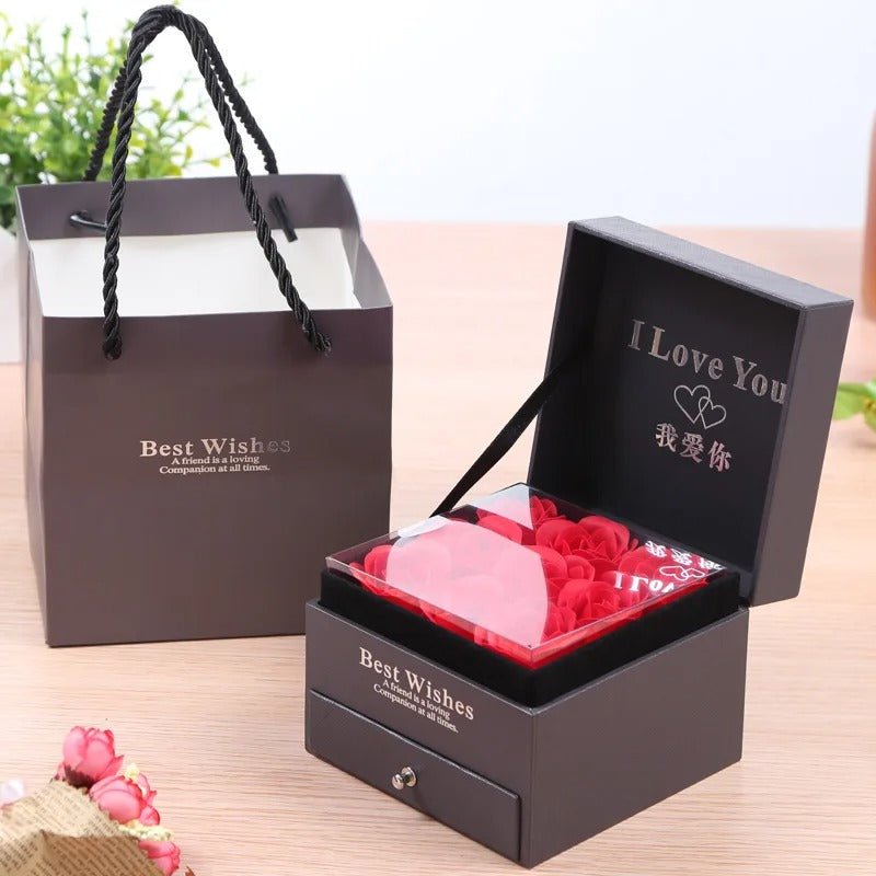 Red Rose Jewelry Box - Eternal Rose Acrylic Ornaments Box 2 Story Necklace Jewelry Box Perfect for Valentine's Day