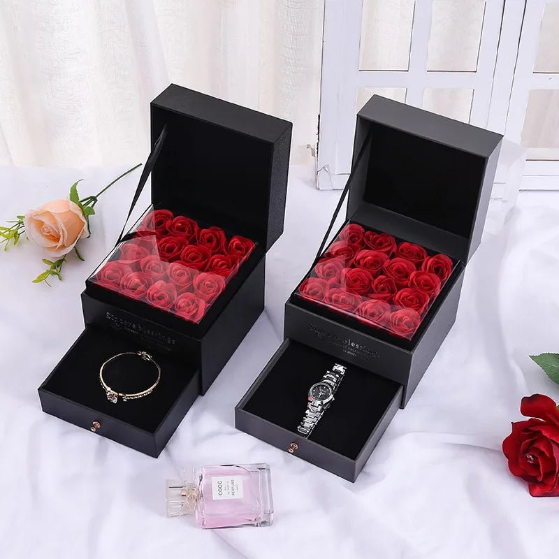 Red Rose Jewelry Box - Eternal Rose Acrylic Ornaments Box 2 Story Necklace Jewelry Box Perfect for Valentine's Day