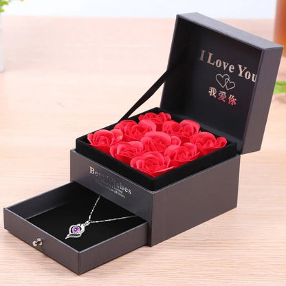 Red Rose Jewelry Box - Eternal Rose Acrylic Ornaments Box 2 Story Necklace Jewelry Box Perfect for Valentine's Day