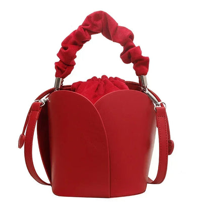 High-End Pleated PU Bucket Handbag – Must-Have Solid Color Statement Bag for Every Modern and Stylish Woman