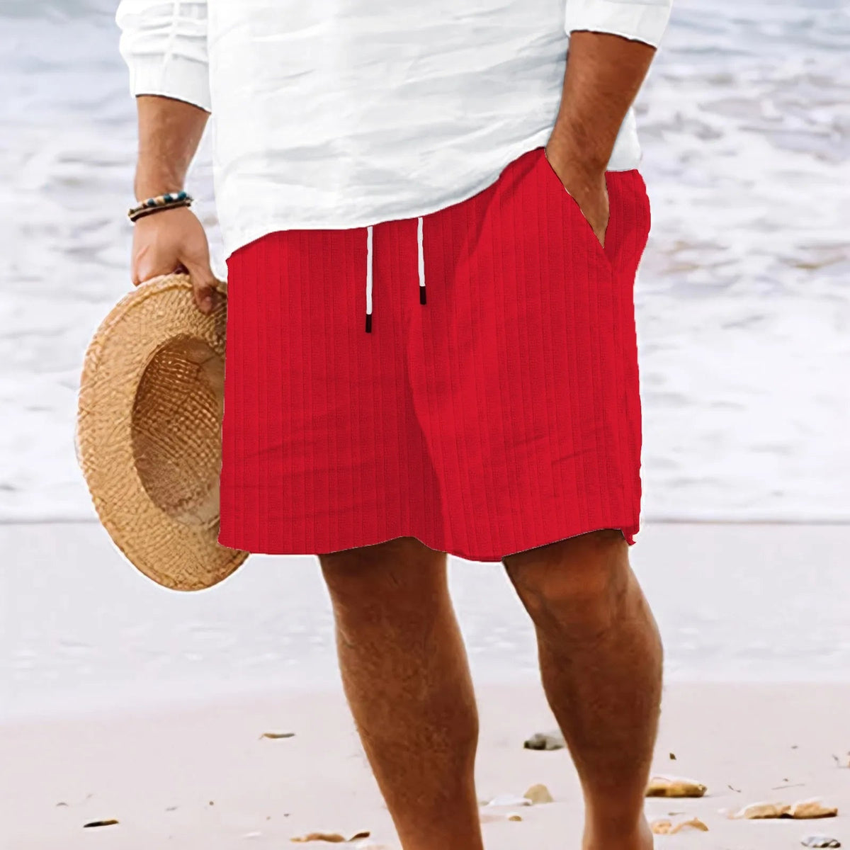 Soft Cotton Linen Men’s Striped Shorts – Elegant and Breathable Black & White Casual Beachwear for Summer Street Style Looks