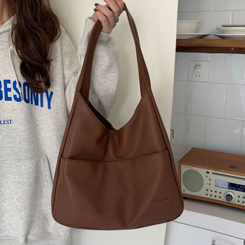 Retro-Chic Autumn Shoulder Tote Bag – Spacious PU Handbag for Women, Perfect for Leisure, Commuting, and College Life