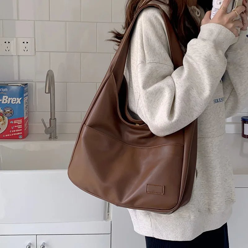 Retro-Chic Autumn Shoulder Tote Bag – Spacious PU Handbag for Women, Perfect for Leisure, Commuting, and College Life