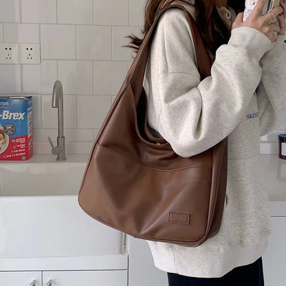 Retro-Chic Autumn Shoulder Tote Bag – Spacious PU Handbag for Women, Perfect for Leisure, Commuting, and College Life