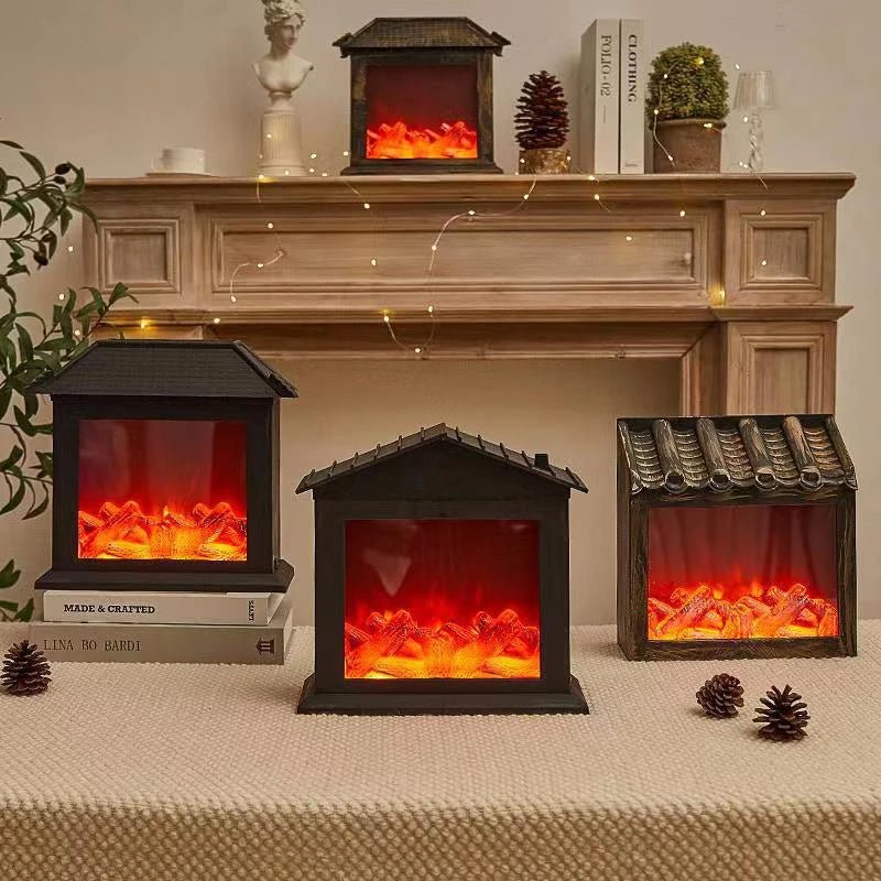 Retro Fireplace Lantern – Flickering Flame Night Light for Christmas Charm, USB/Battery-Powered Holiday Décor