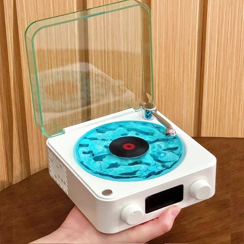 Retro Turntable Speakers with Wireless Bluetooth 5.0 - Vinyl Record Player, Stereo Sound, White Noise, and RGB Projection Lamp Effect