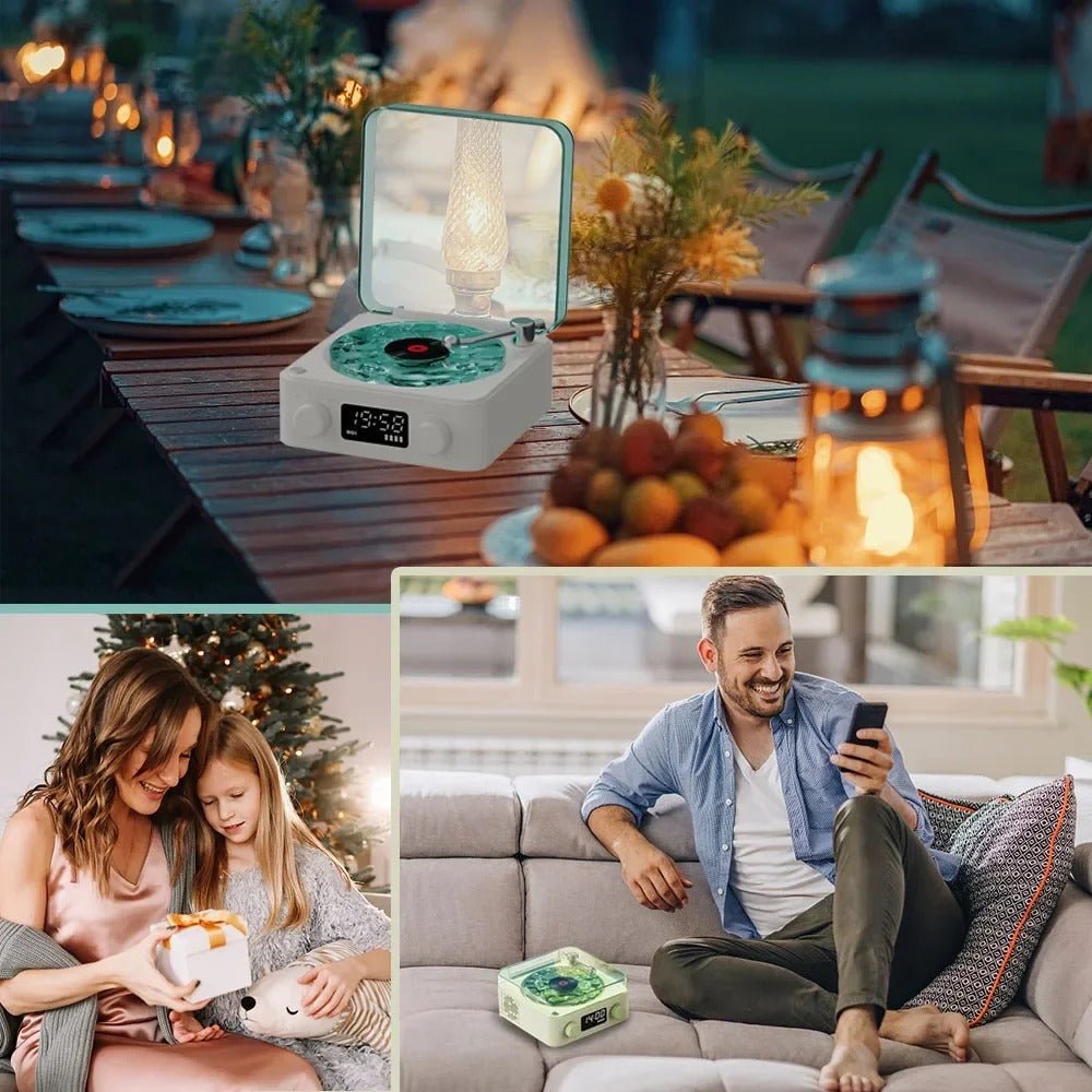Retro Turntable Speakers with Wireless Bluetooth 5.0 - Vinyl Record Player, Stereo Sound, White Noise, and RGB Projection Lamp Effect