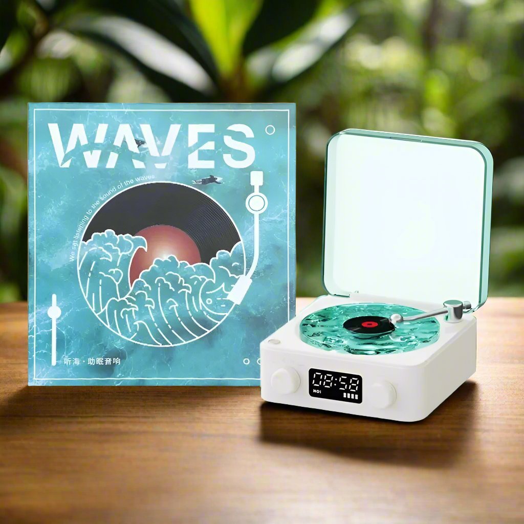 Retro Turntable Speakers with Wireless Bluetooth 5.0 - Vinyl Record Player, Stereo Sound, White Noise, and RGB Projection Lamp Effect