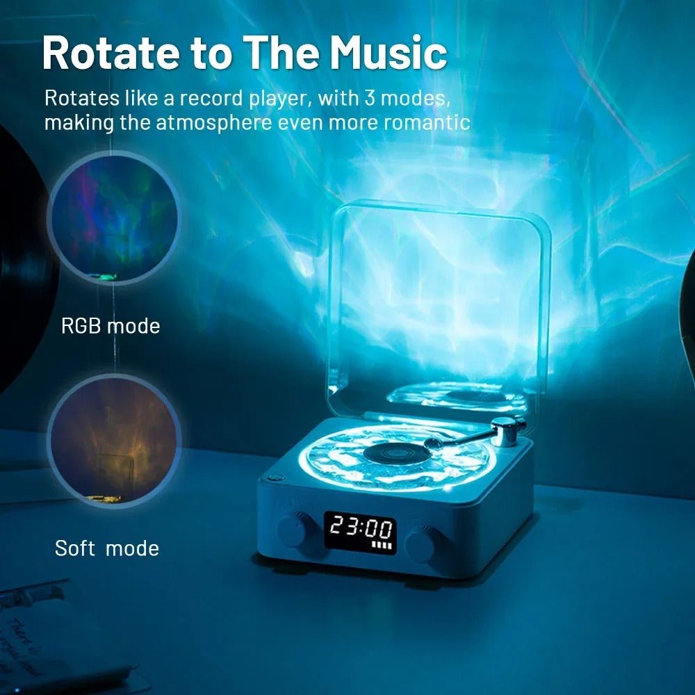 Retro Turntable Speakers with Wireless Bluetooth 5.0 - Vinyl Record Player, Stereo Sound, White Noise, and RGB Projection Lamp Effect
