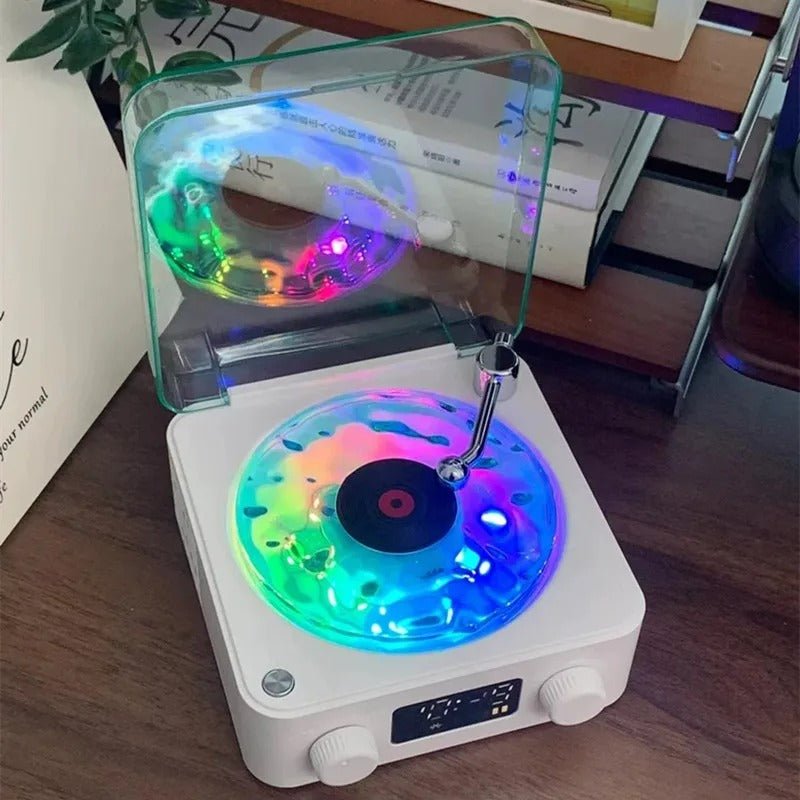 Retro Turntable Speakers with Wireless Bluetooth 5.0 - Vinyl Record Player, Stereo Sound, White Noise, and RGB Projection Lamp Effect
