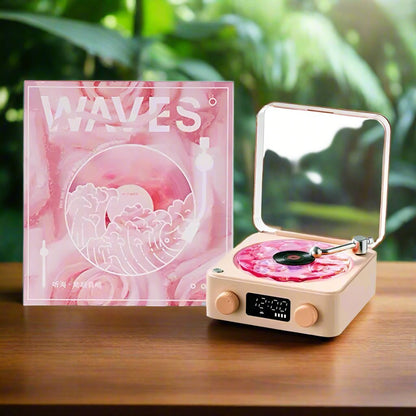 Retro Turntable Speakers with Wireless Bluetooth 5.0 - Vinyl Record Player, Stereo Sound, White Noise, and RGB Projection Lamp Effect