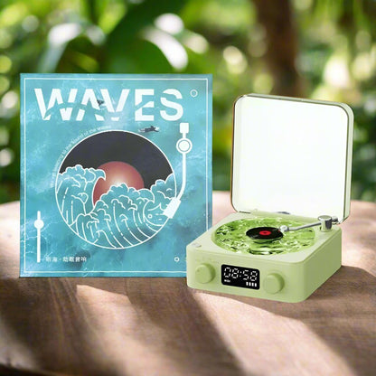 Retro Turntable Speakers with Wireless Bluetooth 5.0 - Vinyl Record Player, Stereo Sound, White Noise, and RGB Projection Lamp Effect