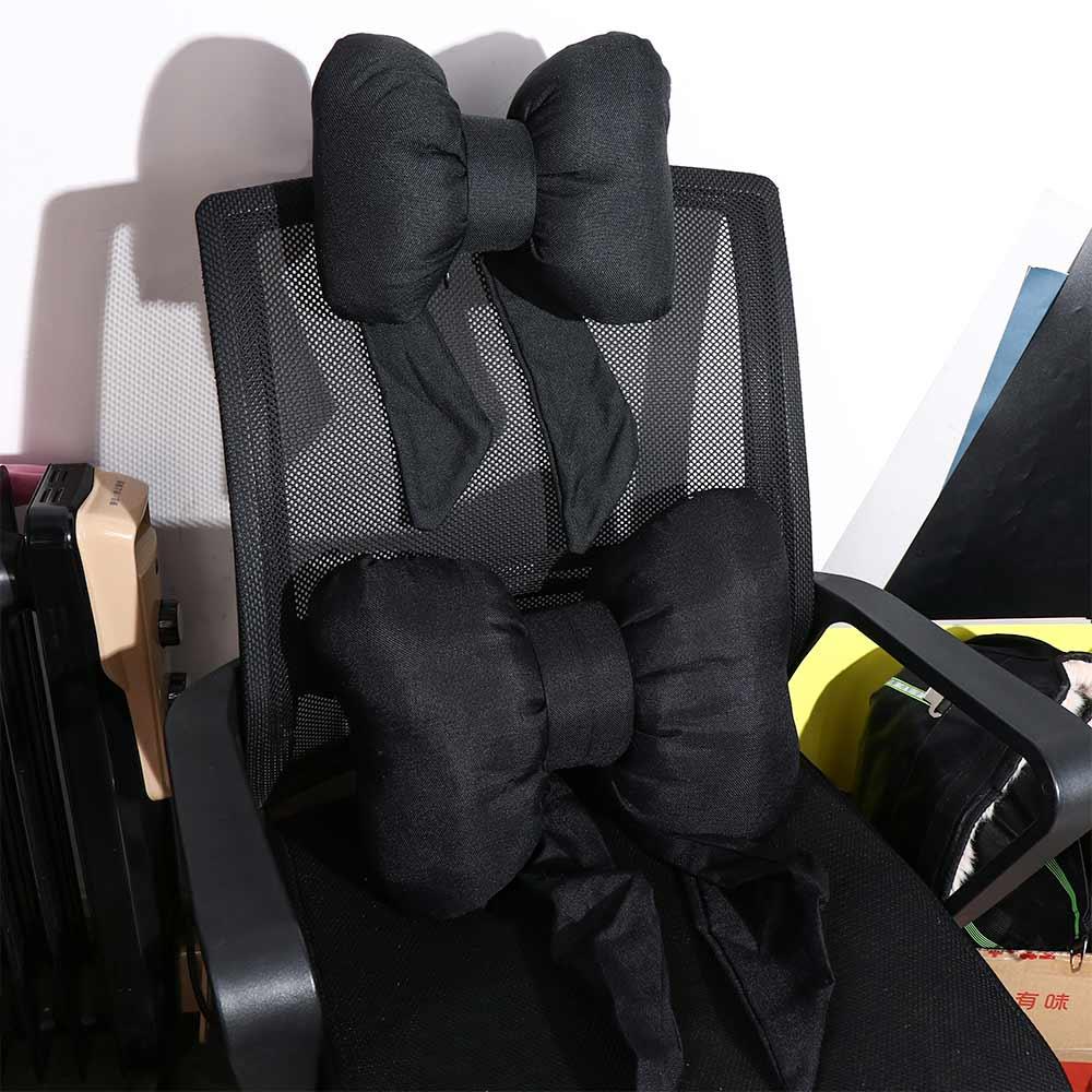 Ribbon Bow Car Neck Pillow – Linen Streamer Design, Ergonomic Cotton Comfort for Kids & Adults