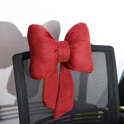 Ribbon Bow Car Neck Pillow – Linen Streamer Design, Ergonomic Cotton Comfort for Kids & Adults