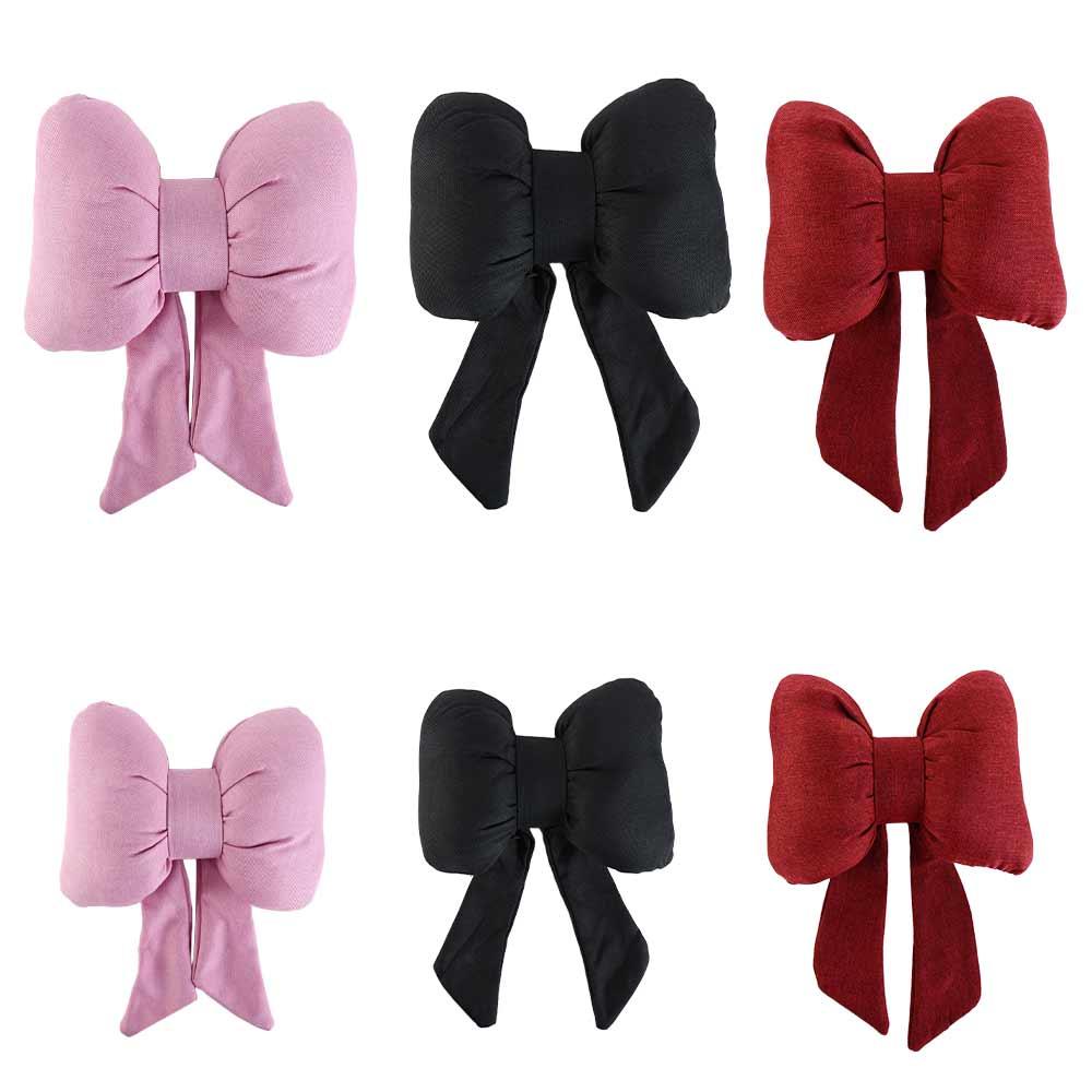 Ribbon Bow Car Neck Pillow – Linen Streamer Design, Ergonomic Cotton Comfort for Kids & Adults