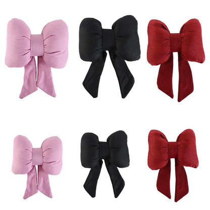Ribbon Bow Car Neck Pillow – Linen Streamer Design, Ergonomic Cotton Comfort for Kids & Adults