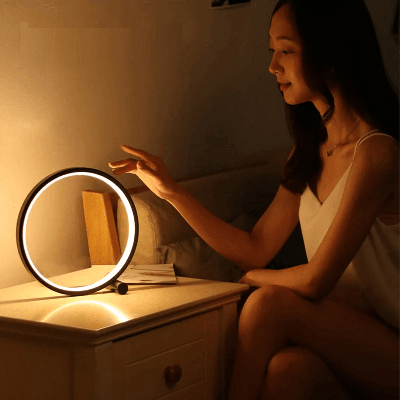 Ring Desk Lamp – Dimmable LED Night Light for Reading & Study, Perfect for Bedroom or Bedside Table Décor