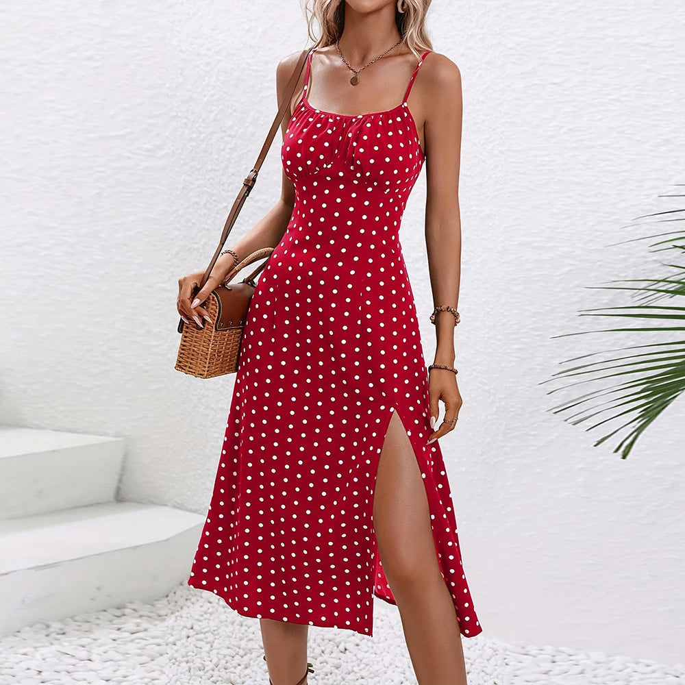 Vintage Polka Dot Sleeveless Long Dress – Elegant Skirt for a Timeless Summer Look