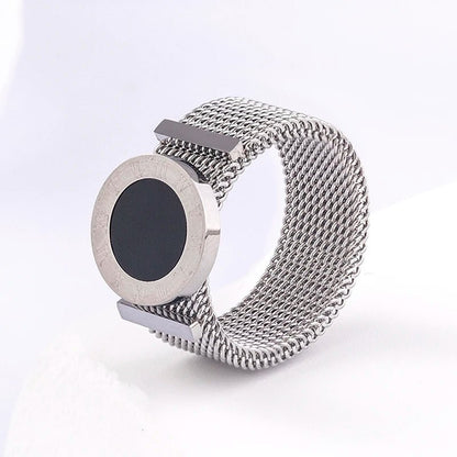 Roman Numerals Network Chain Rings - Titanium Stainless Steel Black Acrylic Wedding Ring For Women