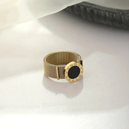 Roman Numerals Network Chain Rings - Titanium Stainless Steel Black Acrylic Wedding Ring For Women