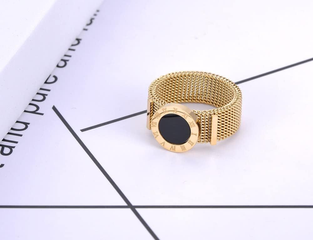 Roman Numerals Network Chain Rings - Titanium Stainless Steel Black Acrylic Wedding Ring For Women