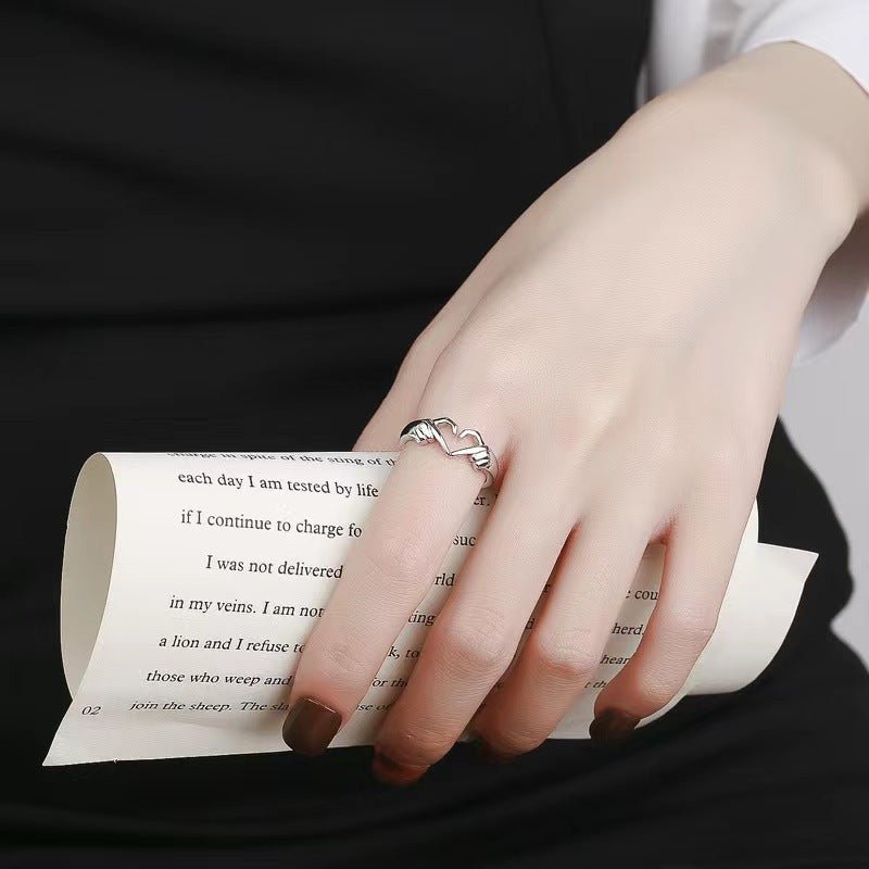 Romantic Double Hand Heart Rings – Adjustable Couple Jewelry for Weddings, Birthdays & Love Celebrations Perfect for Valentine's Gift