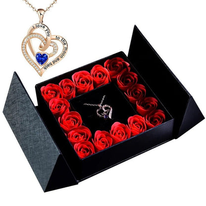 Rose & Necklace Box - Jewelry Box Set for Wife, Girlfriend, Women, Mom, Grandma, Friend and Best Friend Perfect for Valentine's Day