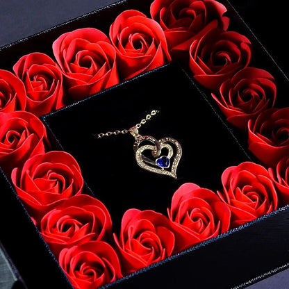Rose & Necklace Box - Jewelry Box Set for Wife, Girlfriend, Women, Mom, Grandma, Friend and Best Friend Perfect for Valentine's Day