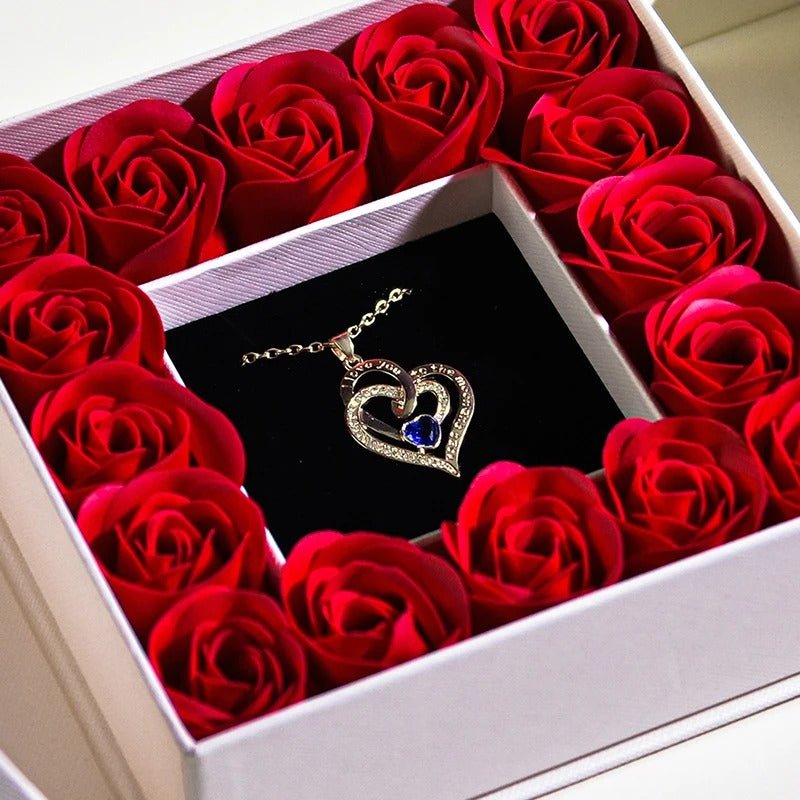 Rose & Necklace Box - Jewelry Box Set for Wife, Girlfriend, Women, Mom, Grandma, Friend and Best Friend Perfect for Valentine's Day