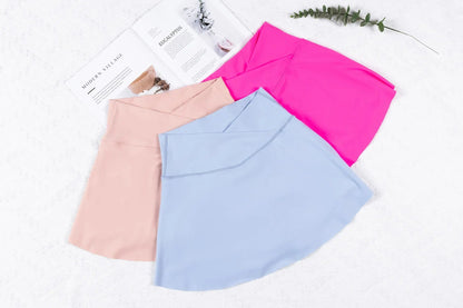 High Waist Overlap Tennis Skirt Shorts - 2-in-1  Outdoor Activewear with Pocket for Women