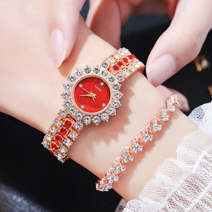 Multicolor Temperament Women's Fashion Crystal Watch Set – Elegant Rhinestone Alloy Wristwatch for Women