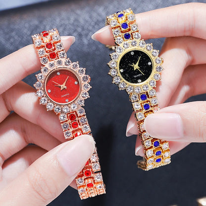 Multicolor Temperament Women's Fashion Crystal Watch Set – Elegant Rhinestone Alloy Wristwatch for Women